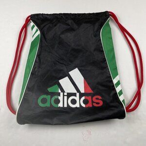 ADIDAS Drawstring Backpack Bag Poly Canvas Lightweight Green Red White Gym